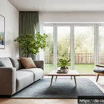 Home 18 IoT 보안 프레임워크 구축에 있어 필수 툴 - A modern German living room showcasing a secure smart home setup: sleek smart devices like thermosta...