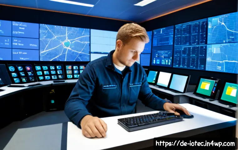 IoT 보안 프레임워크와 크리티컬 인프라 보호 - Photorealistic modern European energy utility control room, German-style critical infrastructure set...